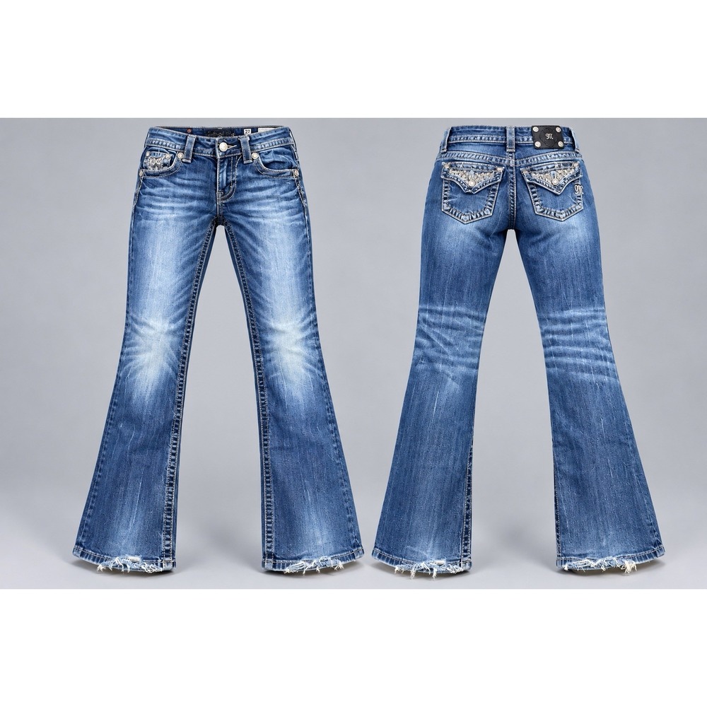 MissMe jeans Womens 27x32 sig rise boot Embroidered Y2K silver sequin rhinestone